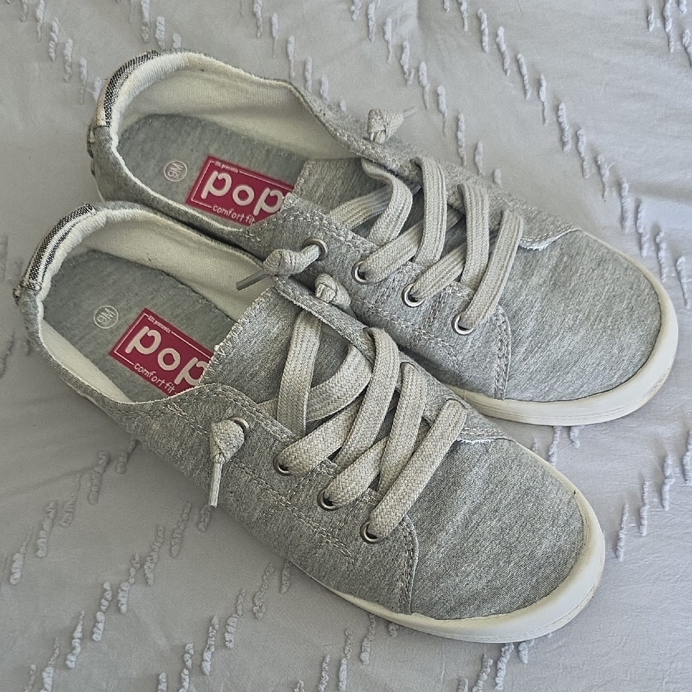 pop Light Gray Knit Lace-Up Sneakers